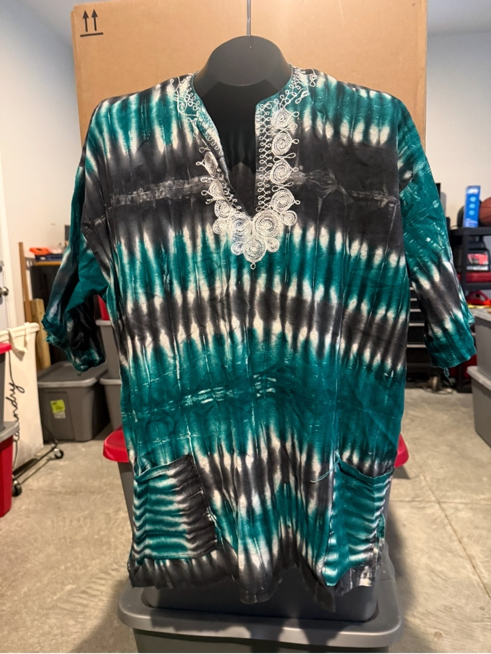 Teal Tie-Dye Embroidered Women’s Tunic Top 100